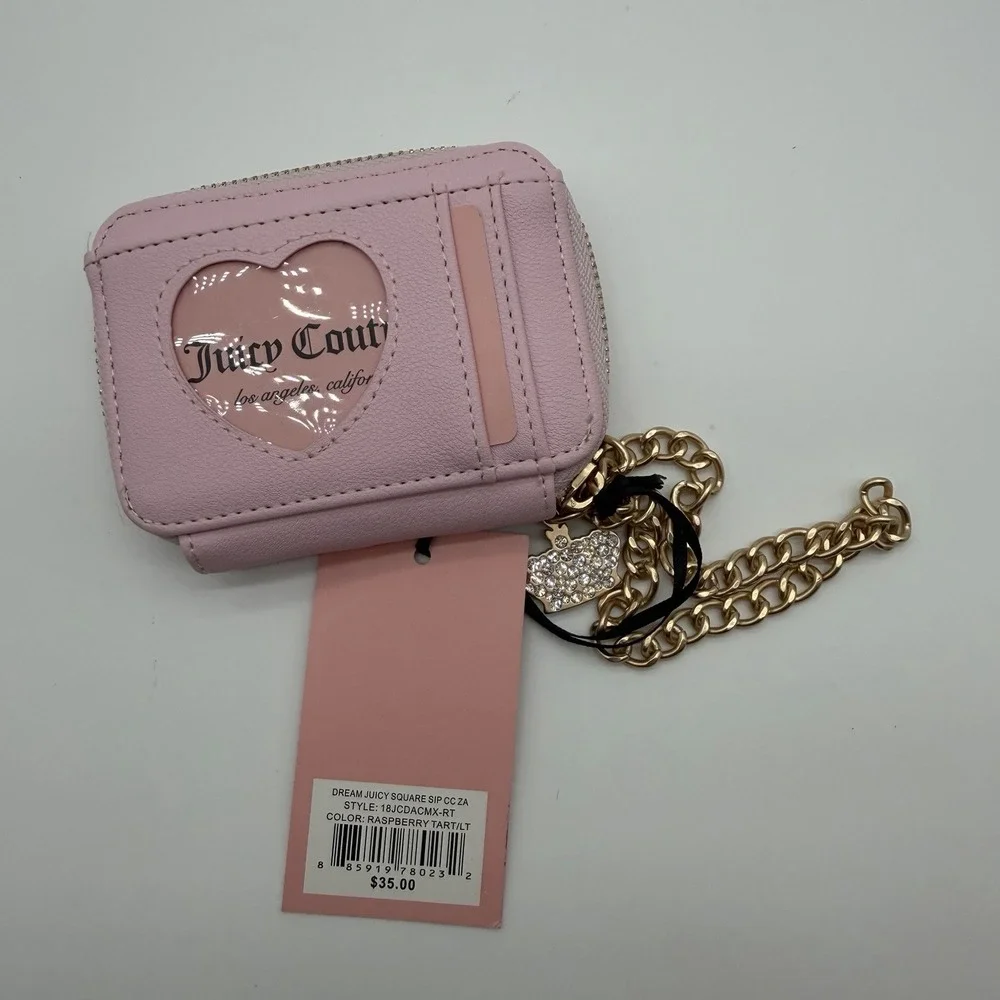 Juicy Couture Dreamy Shoulder Bag & Matching Zip Card Case Raspberry Velour NWT